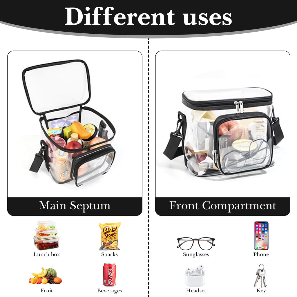 Linkidea Lunch Box for Adult, Transparent Lunch Bag with Shoulder Strap, Large Capacity Lunch Bag for Everyday Outings, Fits to Picnic and Daily Use (Black)