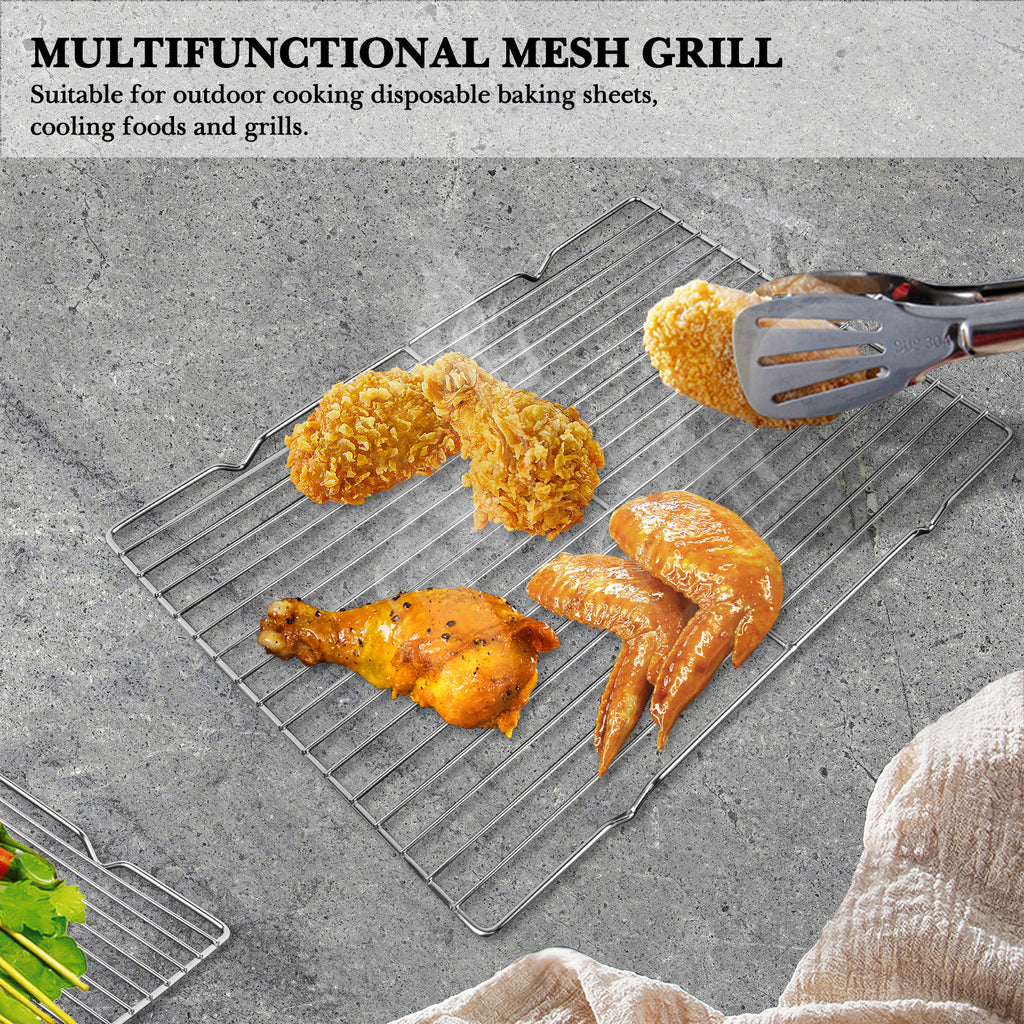 Linkidea Metal Grate Cooling Rack Pack of 2, Stainless Steel Baking Cooling Rack Rectangle 14.9" x 11", Oven Safe Grid Wire Racks for Roasting Disposable Pan (Silver)
