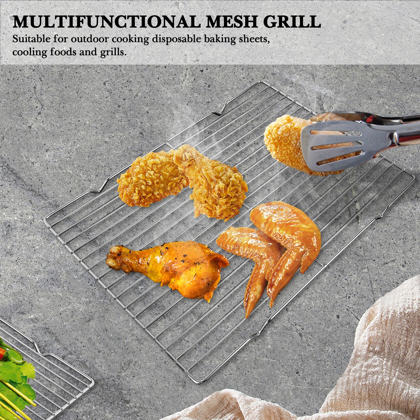 Linkidea Metal Grate Cooling Rack Pack of 2, Stainless Steel Baking Cooling Rack Rectangle 14.9" x 11", Oven Safe Grid Wire Racks for Roasting Disposable Pan (Silver)