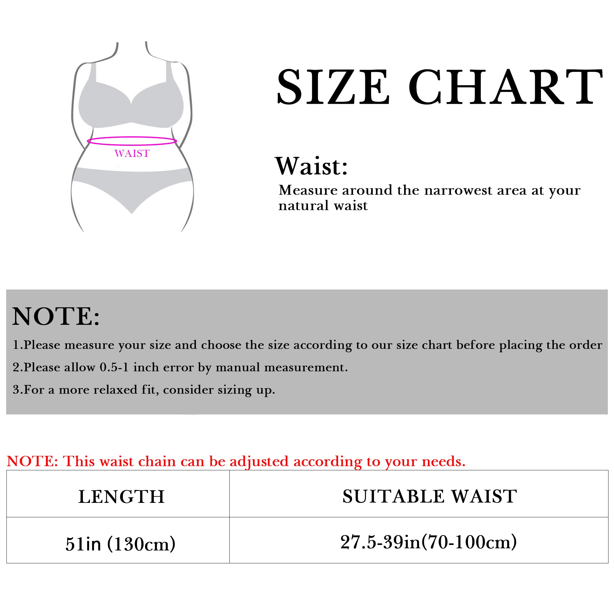 Plus Size Chain Belt for Women, Medieval Vegan Leather Metal Fashion Belly Waist Chains, 51 Inch Adjustable Chunky Body Accessory (XL, Black)