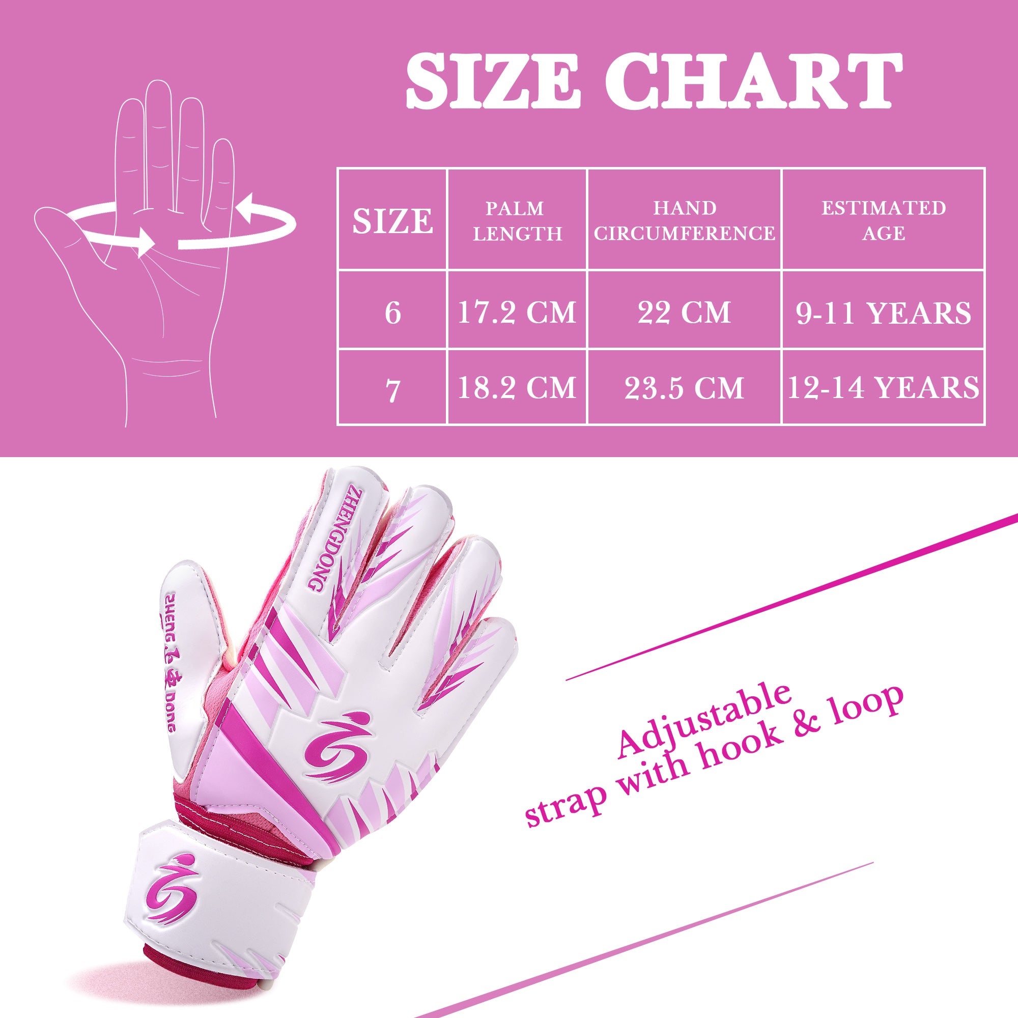Linkidea Youth Soccer Gloves, Size 6 Goalkeeper Gloves with Anti-Slip Latex Palms Fits Kids Youth, Durable Finger Saves Goalie Gloves for Game or Training (Pink)