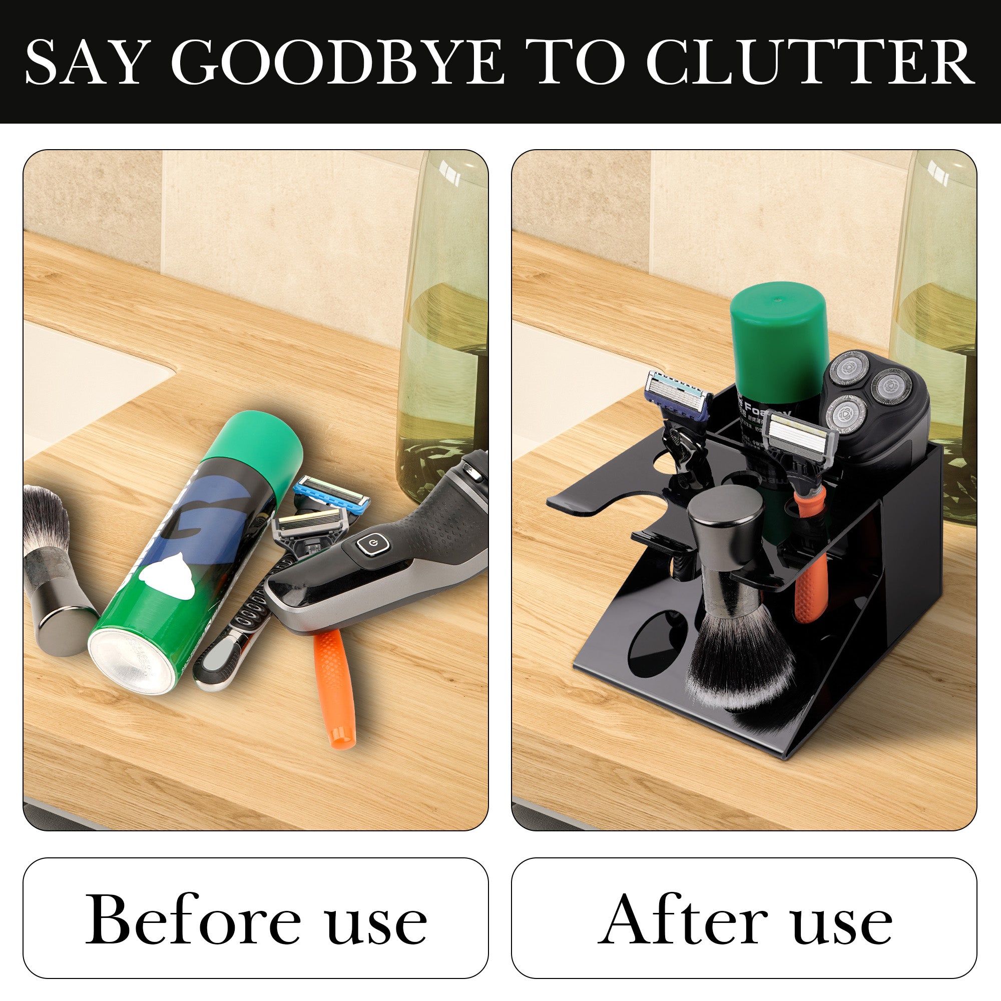 Linkidea Electric Shaver and Razor Stand, Shaving Gel Organizer Holder, Compatible with GilletteLabs Exfoliating Bar, Heated Razor, ProGlide Shield Power (Black)