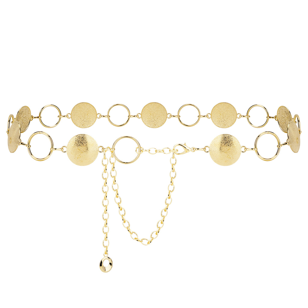Plus Size Chain Belt for Women, Round Pieces Metal Chain Belt Women Belly Waist Chains, Extra Long Body Chain, 31.5-51.2 Inch Adjustable Chunky Belt Chain (XL, Gold)