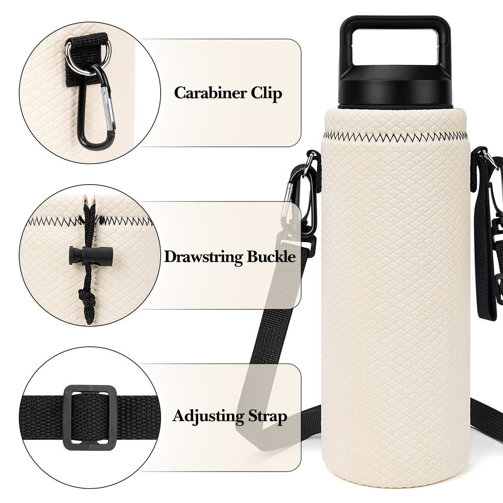 Linkidea Water Bottle Carrier with Strap Compatible with YETI Rambler Bottle 26oz, Waterbottle Sling Bag Holder with Shoulder Strap, Off White