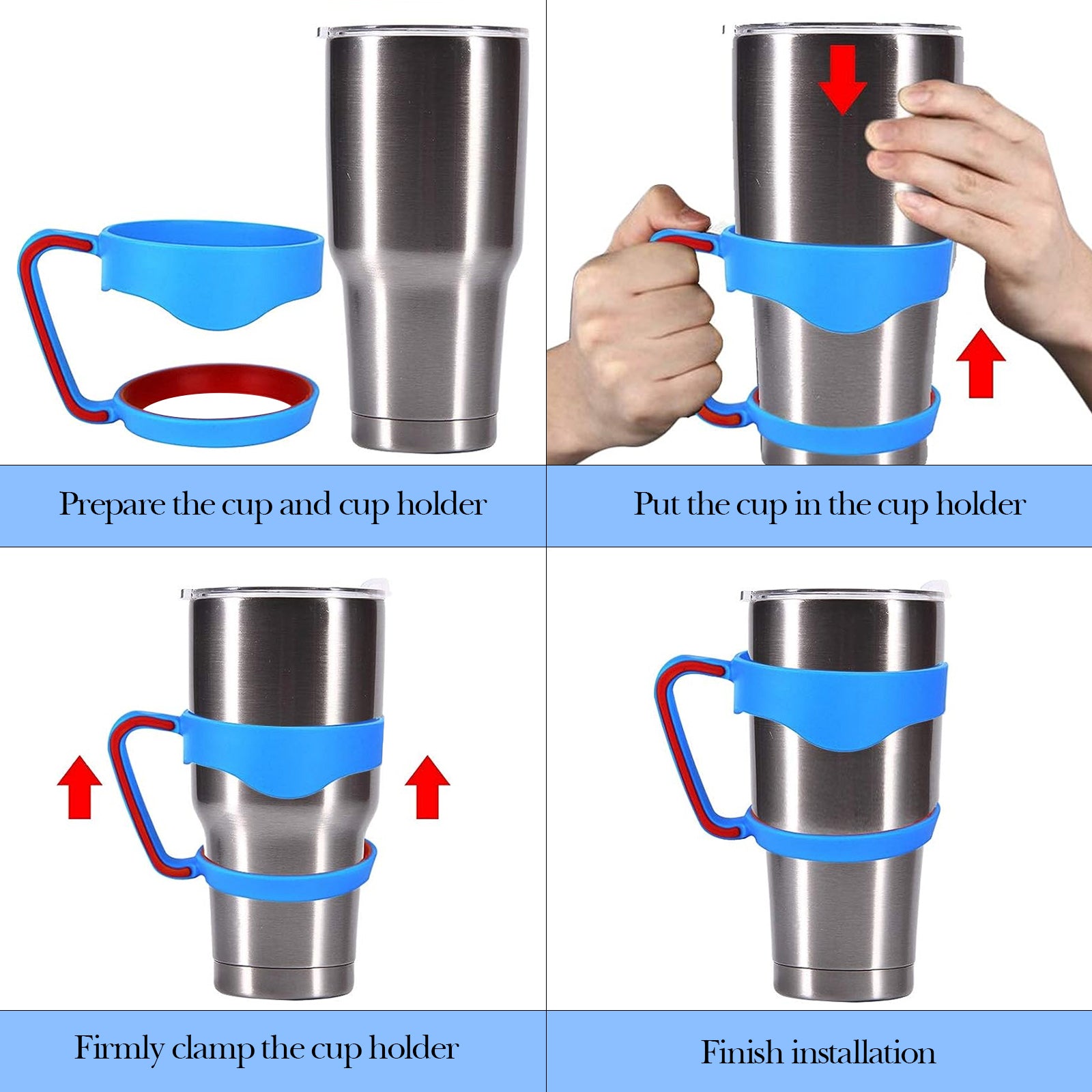 Linkidea 3 Pack Tumbler Handle Compatible with 30oz YETI Rambler, OZARK TRAIL Tumbler, Portable Anti Slip Travel Mug Grip (Black, Pink, Blue)