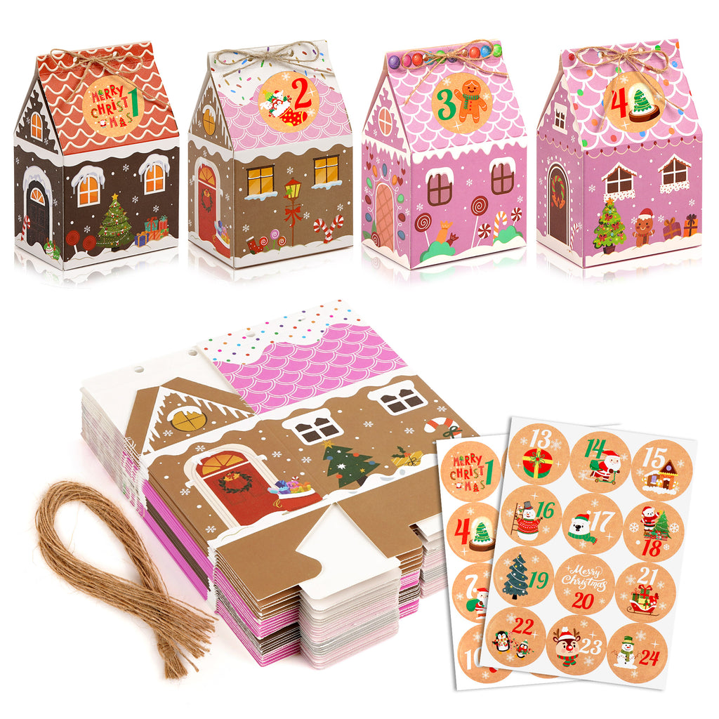Linkidea 24 Pcs Christmas Gingerbread House Gift Boxes, Cute Holiday Candy & Treat Boxes for Family, Festive Party Gifts