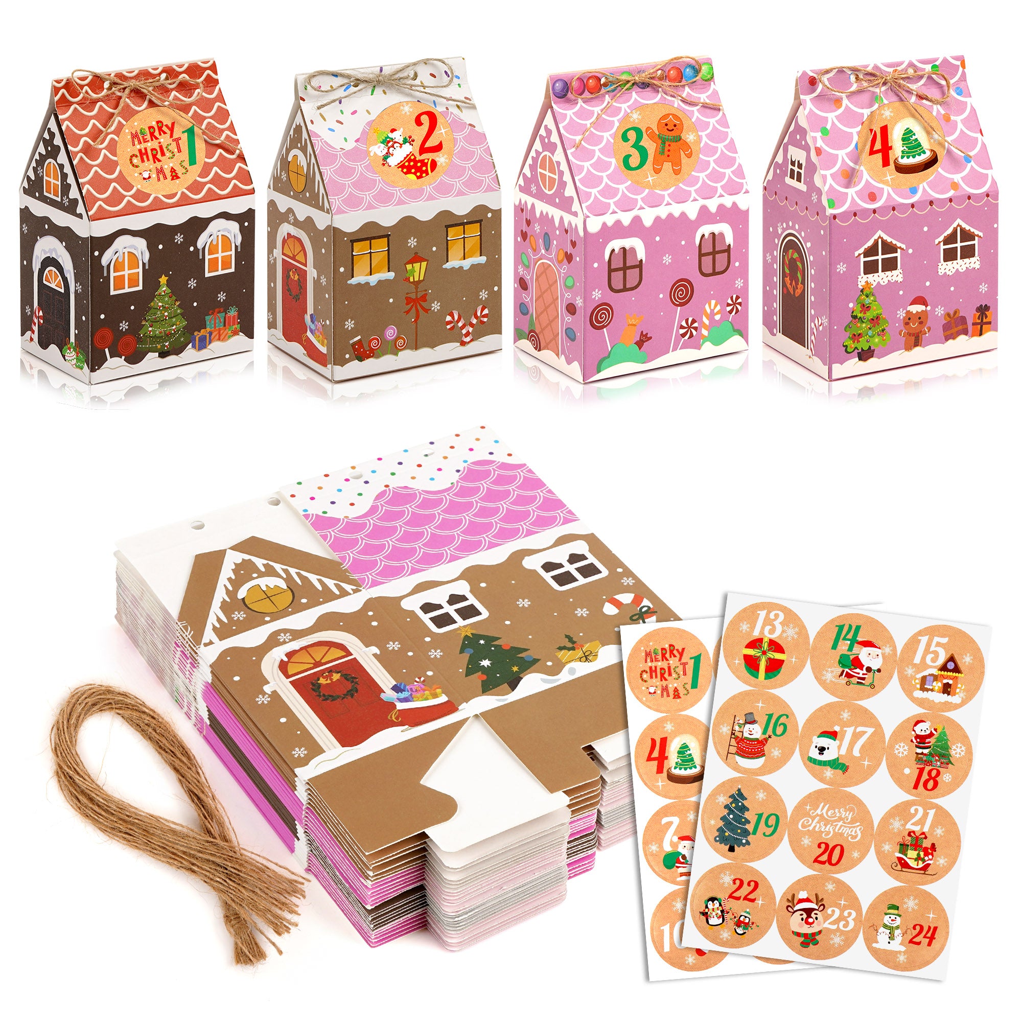 Linkidea 24 Pcs Christmas Gingerbread House Gift Boxes, Cute Holiday Candy & Treat Boxes for Family, Festive Party Gifts