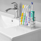 Linkidea Toothbrush Holder for Shower, Bathroom, Stainless Steel Tooth Brush Storage Stand Rack, Wallmount / Countertop 7 Slot Organizer Compatible with Colgate Extra Clean, Oral-B CrossAction
