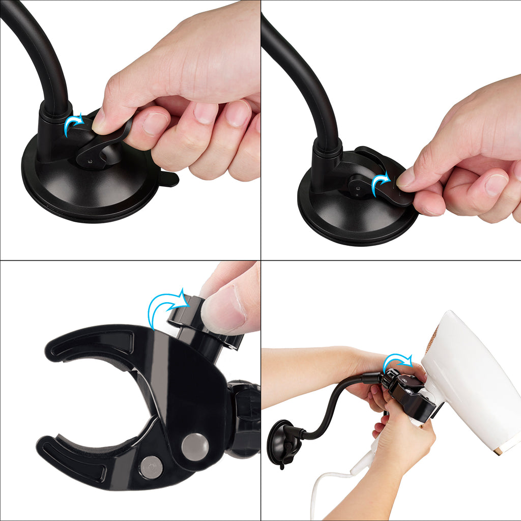 Linkidea Hair Dryer Holder, 360 Degree Rotating Lazy Hair Dryer Stand with Suction Cup, Hand Free Blow Dryer Holder for Mirror and Ceramic Tile