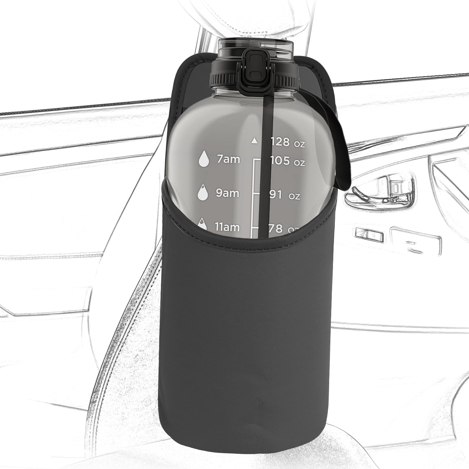 Linkidea Extra Large Car Seat Side Water Bottle Holder Compatible with EYQ 128oz, Hydracy Sport Bottle 78oz, Auto Seat Large Cup Hanging Bag with Mesh Pocket, Grey
