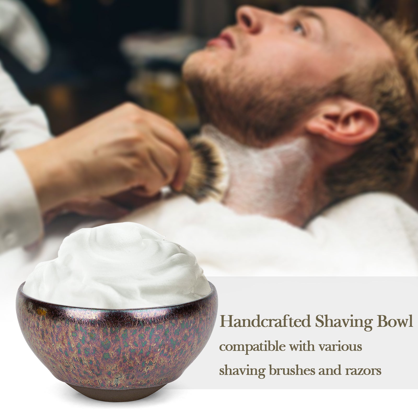 Linkidea Ceramic Shaving Bowl for Men, Jian Zhan Glaze Wet Shave Mug, Traditional Shaving Soap Lather Bowl (Purple)