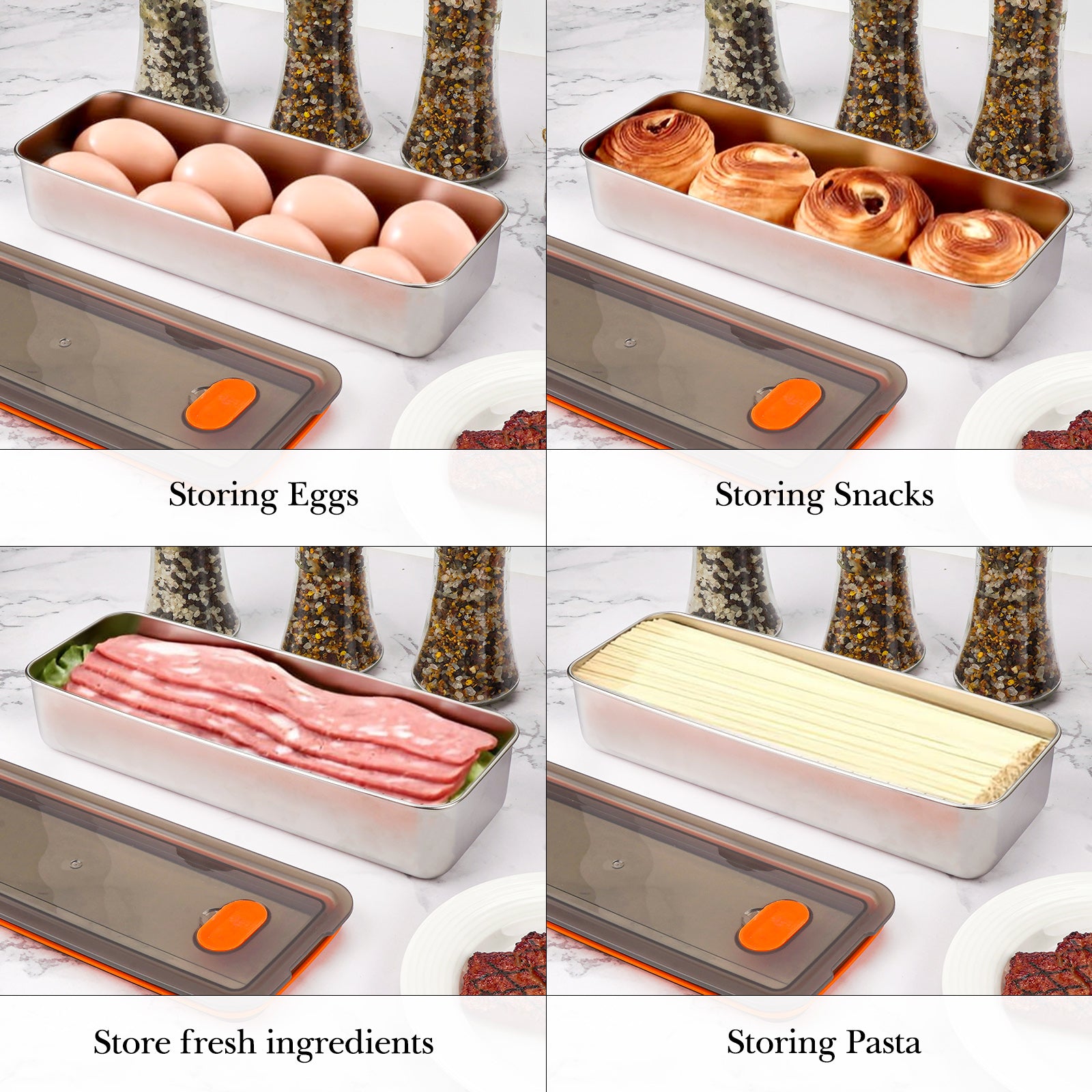 Linkidea 304 Stainless Steel Refrigerator Organizers and Storage, Bacon Fridge Organizer, Deli Meats Kitchen Storage with Lid
