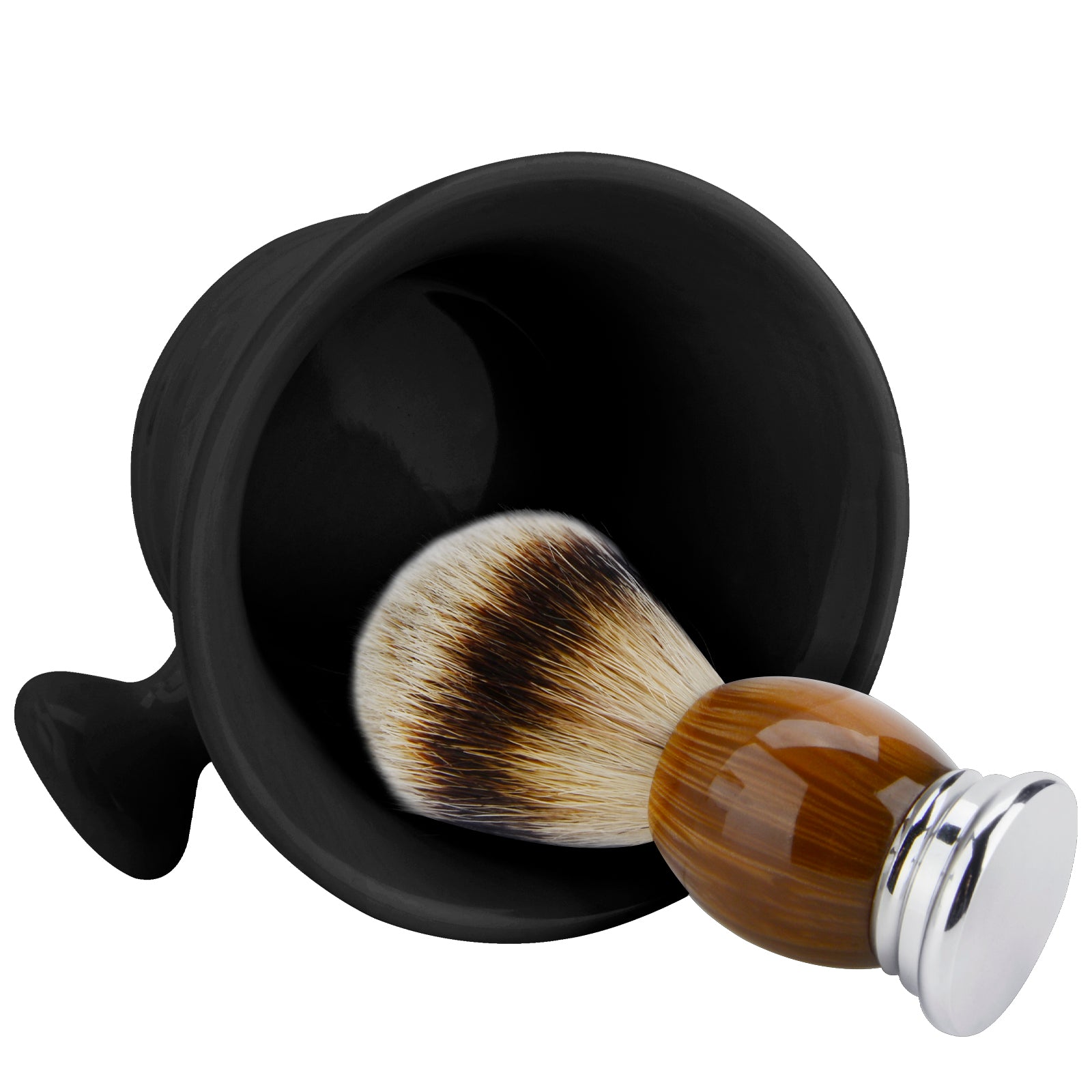 Linkidea Ceramic Mug Shaving with Knob Handle, Deep Size Wet Shaving Cup, Razor Shave Soap and Cream Bowl for Men (Black)