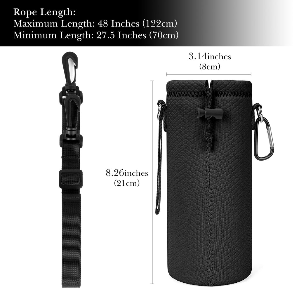 Linkidea Neoprene Water Bottle Carrier with Strap Compatible with YETI Rambler Bottle 18oz/26oz, Yonder 25oz, Insulated Waterbottle Sling Bag with Shoulder Strap, Black