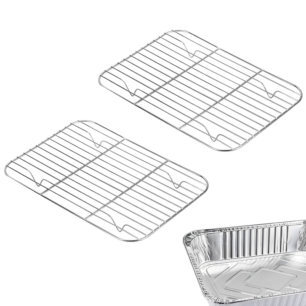 Linkidea 2 Pack Stainless Steel Grilling Rack, 9.6" x 7" Oven Safe Grid Wired Rack for Baking, BBQ Accessories Compatible with Stock Your Home, Stack Man, Eco-Foil,