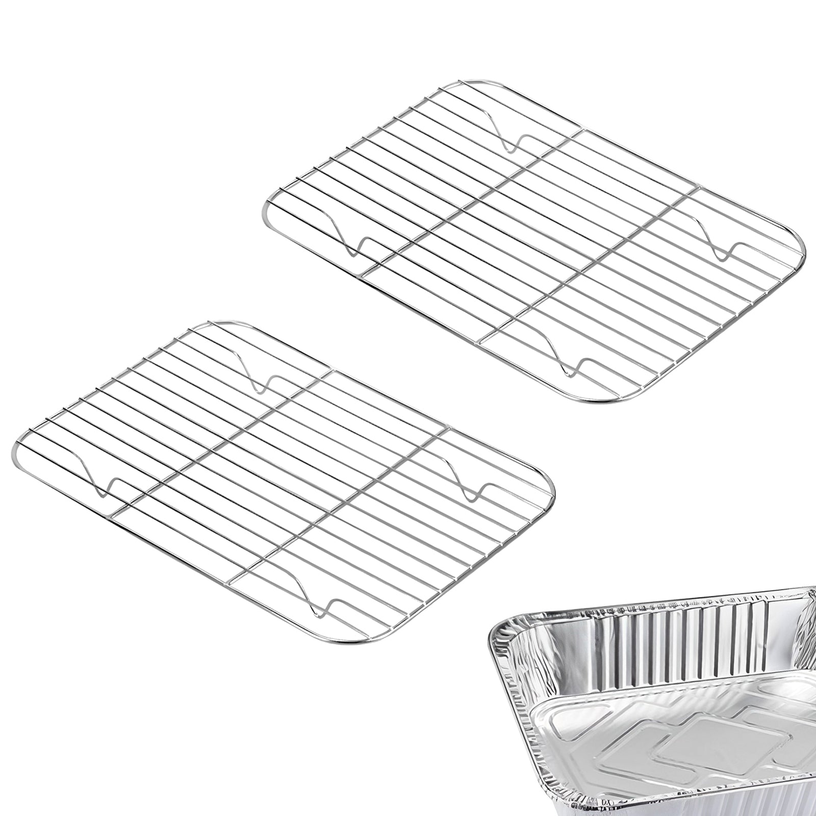 Linkidea 2 Pack Stainless Steel Grilling Rack, 9.6" x 7" Oven Safe Grid Wired Rack for Baking, BBQ Accessories Compatible with Stock Your Home, Stack Man, Eco-Foil,