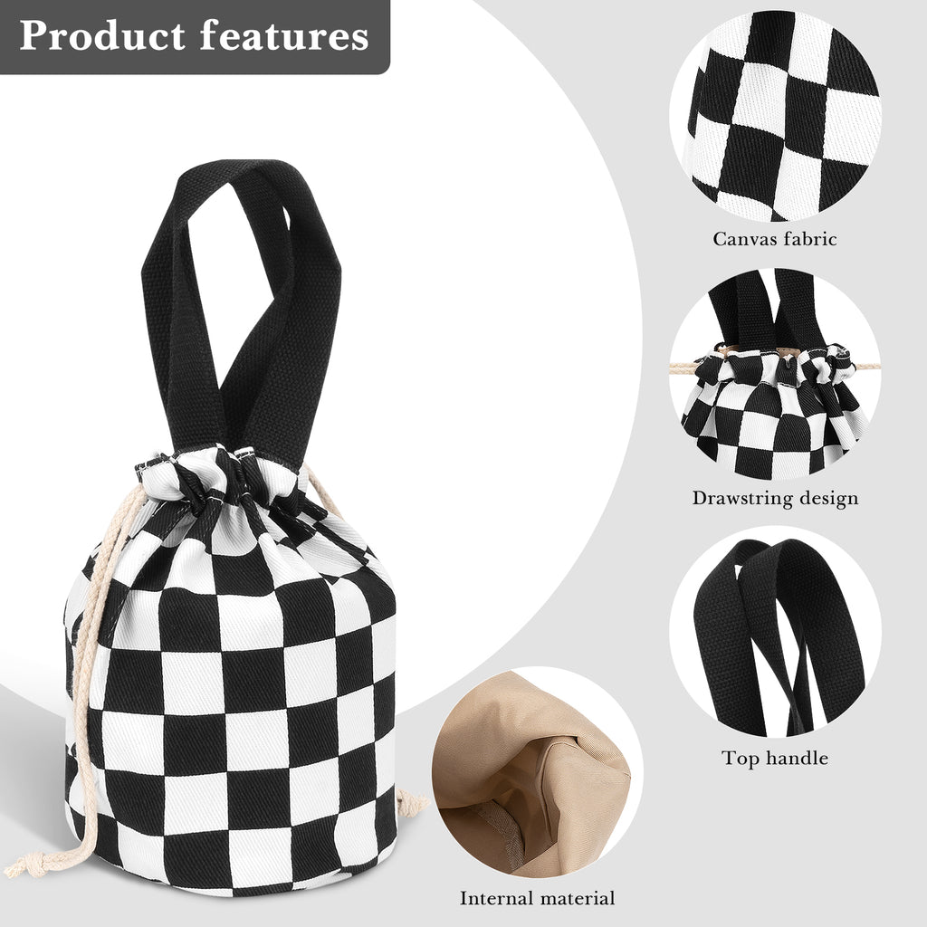 Linkidea Insulated Food Jar Storage Bag, Portable Drawstring Wrap with Hand Strap, Lunch Box Carrier for Food Can, Compatible with Thermos, Hydrapeak, Hydro Flask, Stanley (Black & White)