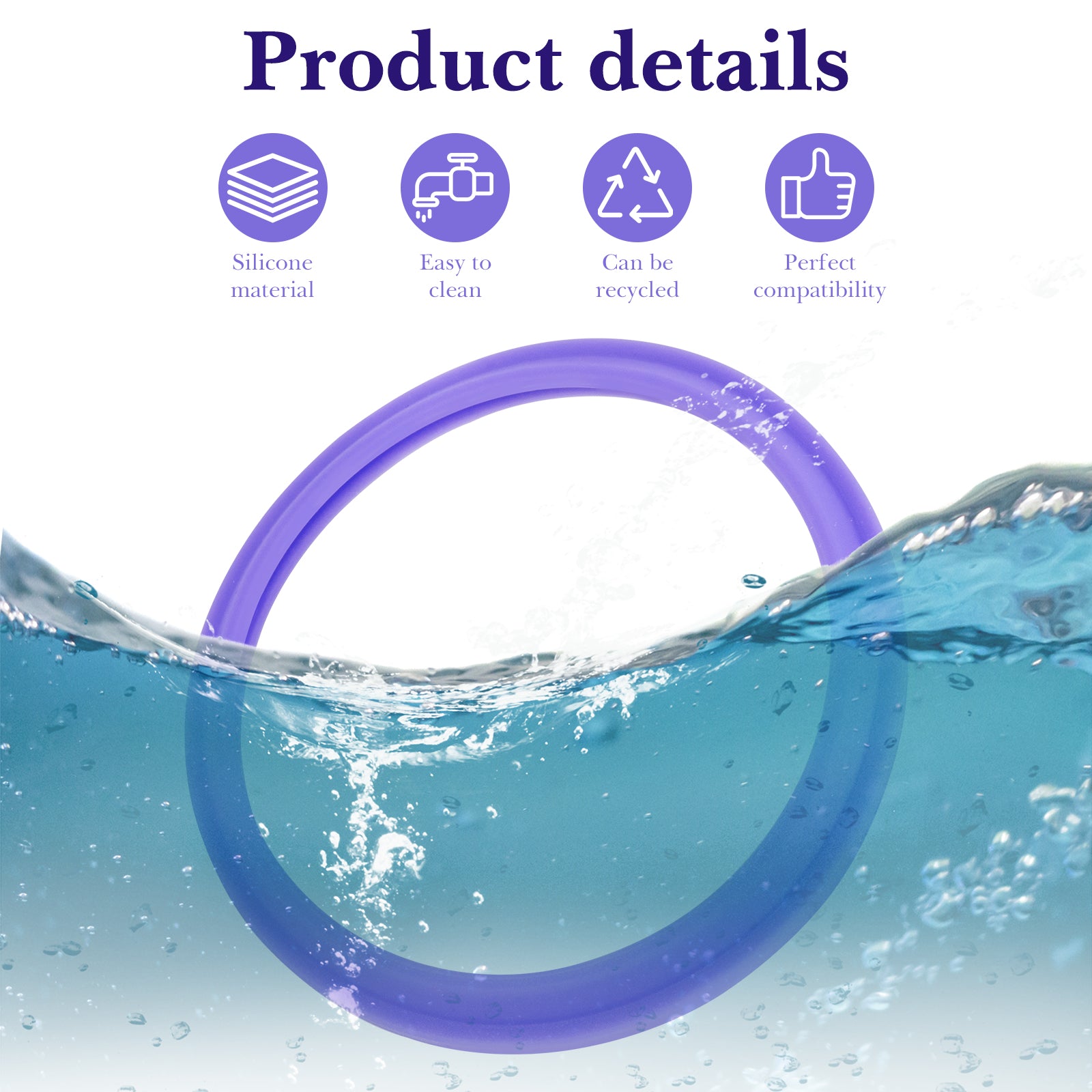 Linkidea 6 Pcs Silicone Seal Replacement, Round Exact Fit Lid Seal Gasket Compatible with OmieBox, Leakproof Food Safe Parts & Accessories for Bento Box (Purple)