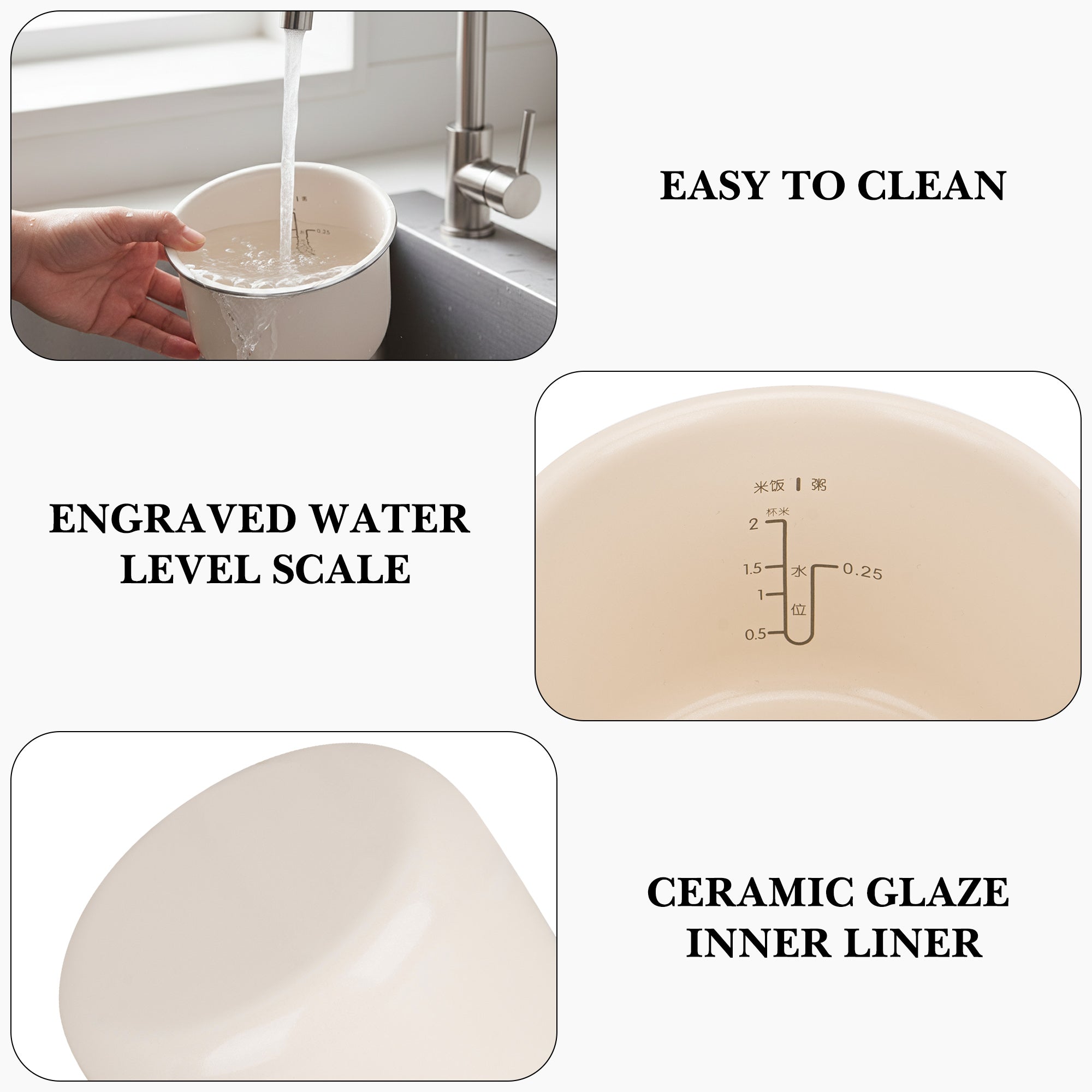 Linkidea Rice Cooker Ceramic Glaze Inner Pot Compatible with COMFEE' Mini Rice Cooker 4 Cups Cooked, Dishwasher Safe, Replacement Bowl