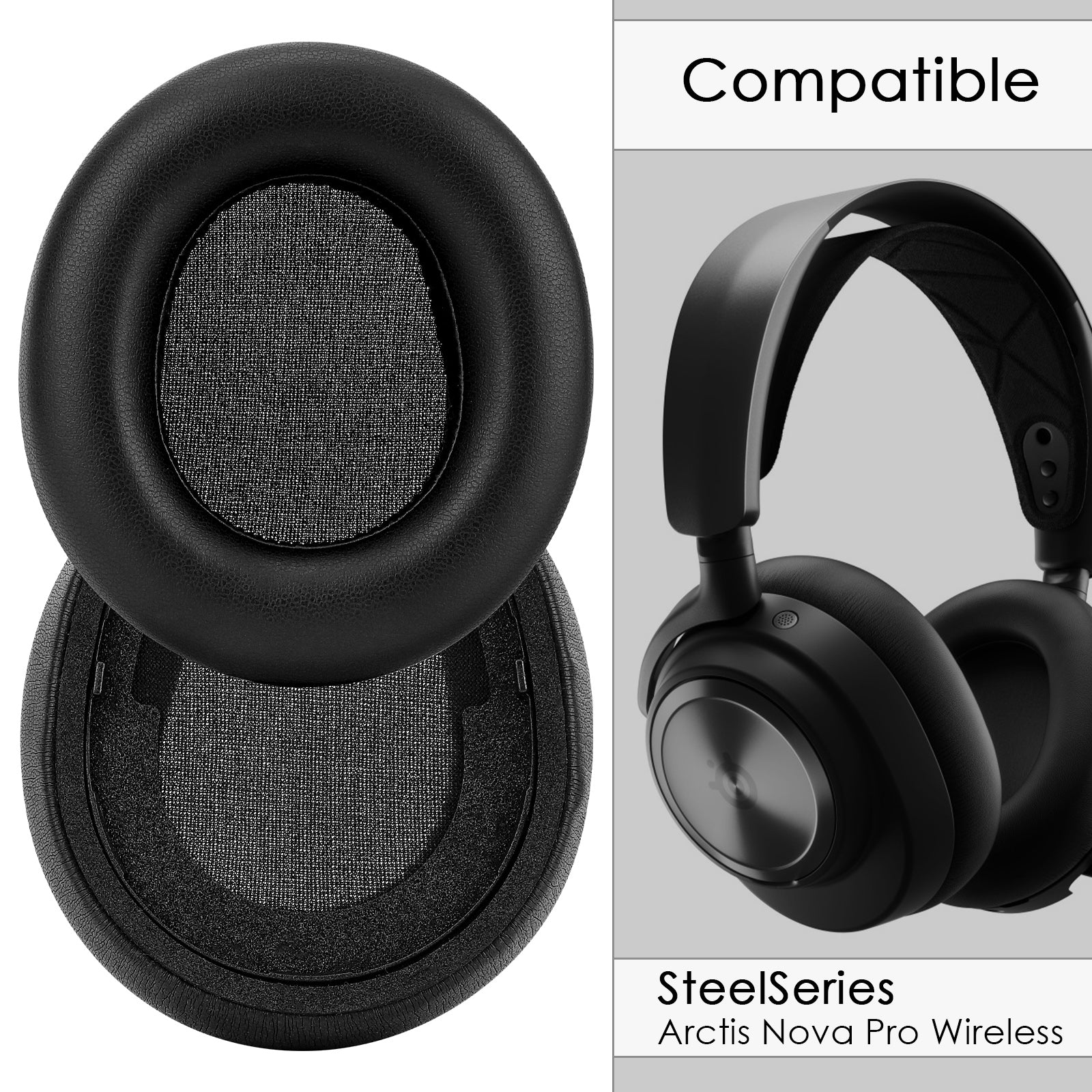 Linkidea Replacement Ear Pads for SteelSeries Arctis Nova Pro Wireless Headphones, Headset Earpads (Protein Leather / Black)