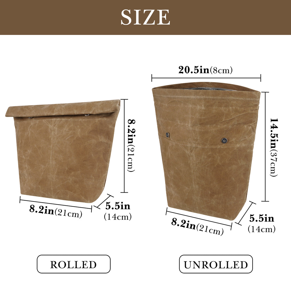 Linkidea Wax Canvas Lunch Bag, Waterproof Firm Storage Container for Food, Reusable Large Capacity Insulated Sack Fits Picnic, Work, Portable Organizer for Men & Women (Brown)