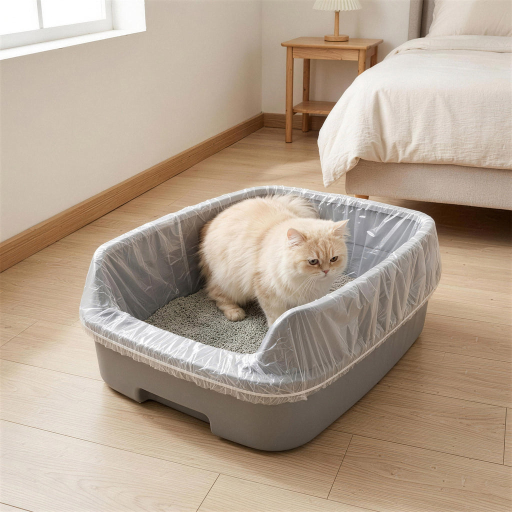 50 Pack Cat Litter Box Liners, Disposable Elastic Edge Kitty Litter Pan Bags, Leak-Resistant Plastic Trash Bags, Compatible with Large Open-Top and Covered Cat Litter Boxes