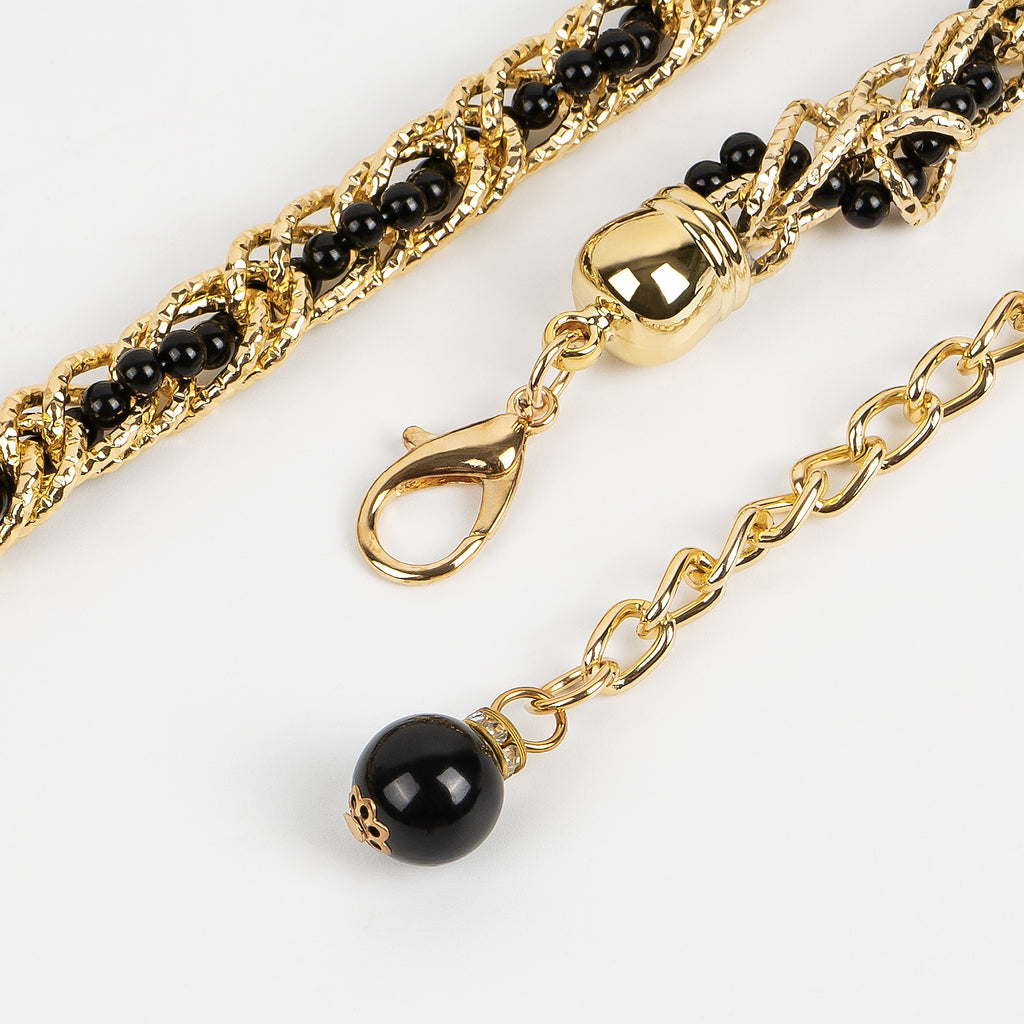 Plus Size Chain Belt for Women, Gold and Black Faux Pearl Waist Belt, 59 Inch Adjustable Extra Long Body Chain for Dresses, Party, Casual Wear, Fashion Jewelry Accessory
