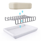 Linkidea Double Layer Ceramic Soap Dish, Stainless Steel Self Draining Soap Tray Holder, Soap Sponge Box for Bathroom Shower