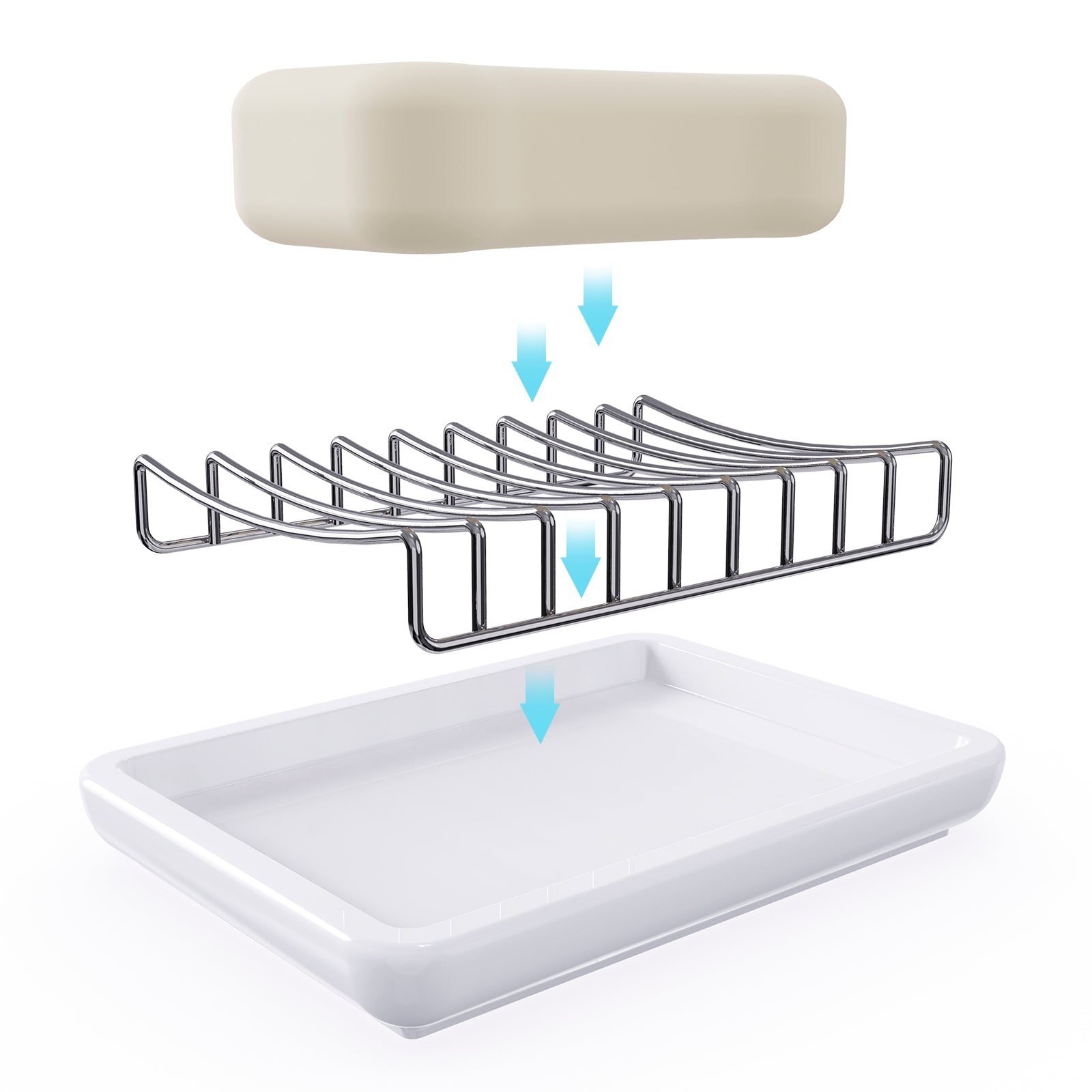 Linkidea Double Layer Ceramic Soap Dish, Stainless Steel Self Draining Soap Tray Holder, Soap Sponge Box for Bathroom Shower