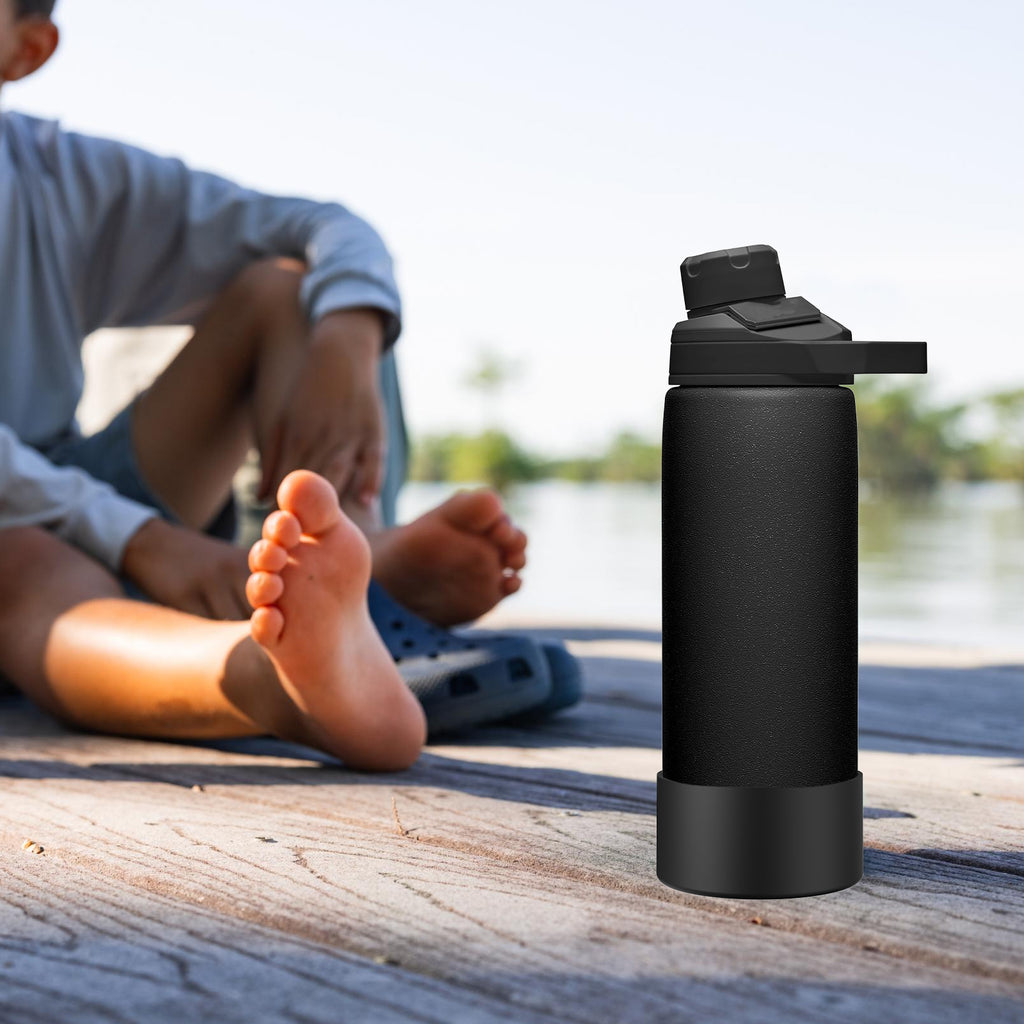 Linkidea 2 Pack Water Bottle Boot Compatible with CamelBak Eddy+20oz/25oz, Chute Mag 20oz/25oz, Carry Cap, Silicone Anti-Slip Bottle Bottom Bumper Protector (Black)