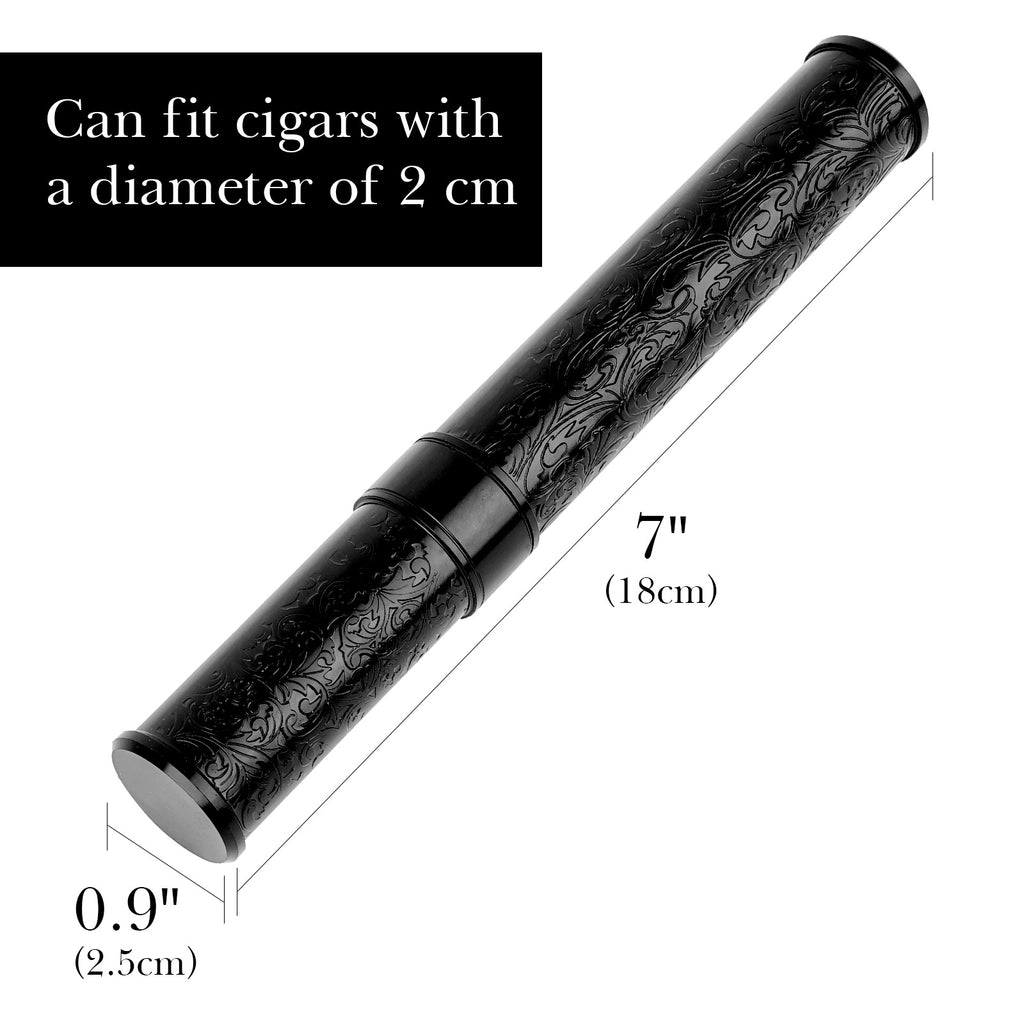 Linkidea Zinc Alloy Vintage Stripe Pattern Cigar Holder Case, Men's Airtight Single Tube, Portable Travel Cigar Case Compatible with 50 Ring Gauge Cigars (Black)