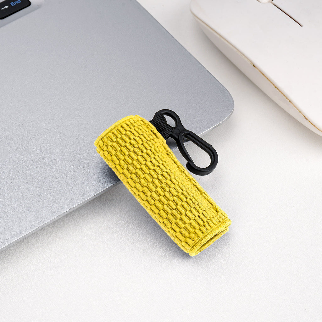 Linkidea 2 Pack Knitted Stretch Protective Sleeve with Lanyard, Soft Pocket Cover for 1" Diameter Slim Mini Devices, Portable Storage Sock for Stylus, Lip Balm (Yellow)