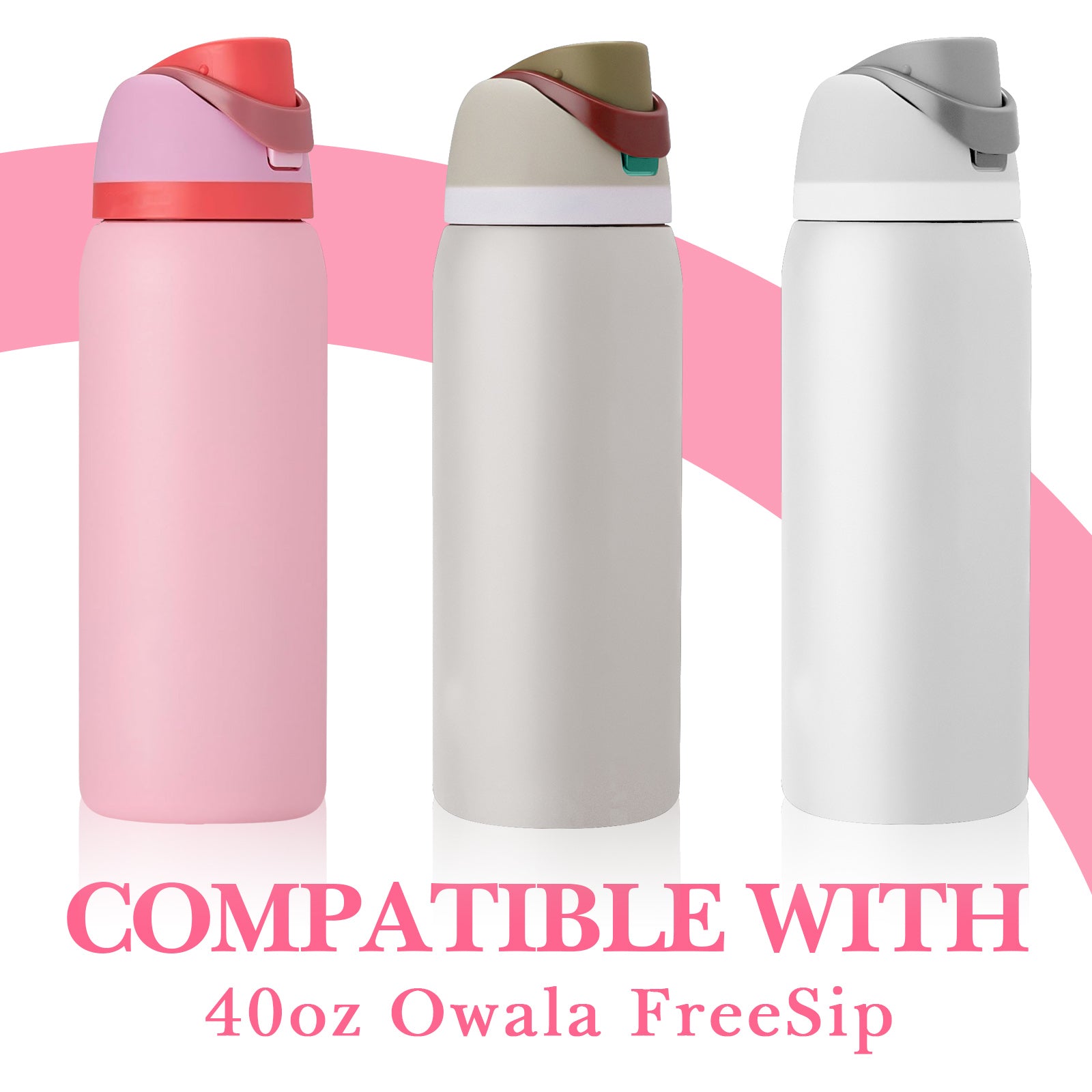 Linkidea 2 Pack Water Bottle Boot Compatible with Owala FreeSip 40oz, Silicone Anti-Slip Bottle Bottom Bumper Protector (Light Pink)