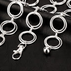 Plus Size Chain Belt for Women, Metal Chain Belt Women Belly Waist Chains, Extra Long Body Chain, 51 Inch Adjustable Chunky Belt Chain (Threaded Ring, Silver)