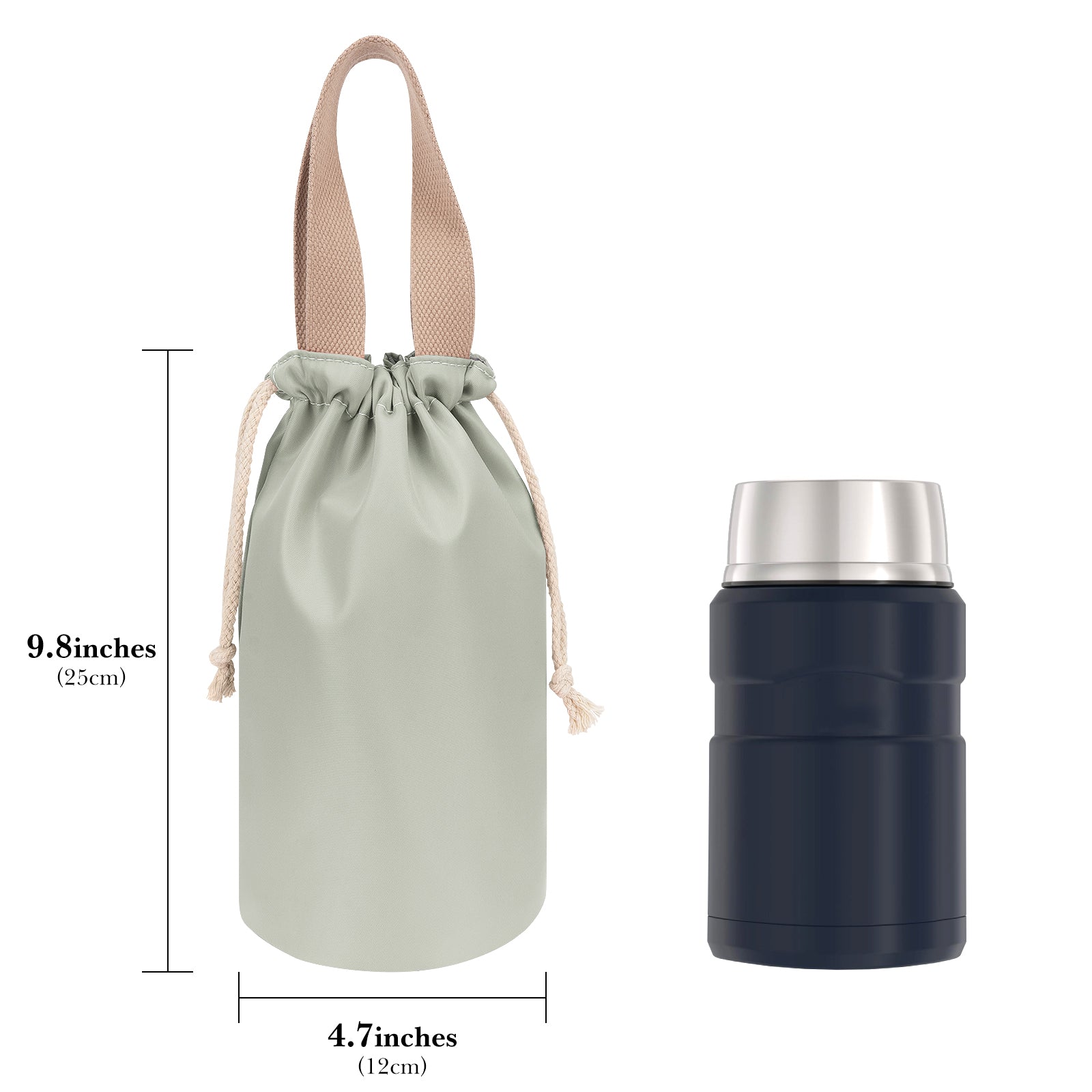 Linkidea Insulated Food Jar Storage Bag, Portable Drawstring Wrap with Hand Strap, Lunch Box Carrier for Food Can, Compatible with Thermos 24 oz & Simple Modern 16 oz & Stanley 18 oz (Green)