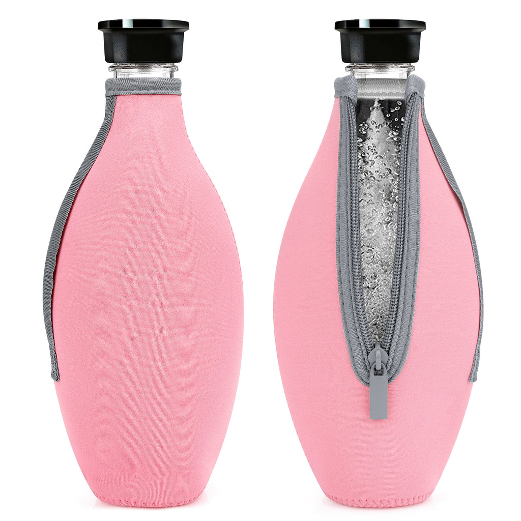 Linkidea 1 Pack Bottle Sleeve Compatible with SodaStream Glass Bottle Carafe, Insulated Neoprene Waterbottle Cover Holder with Zipper (Pink)