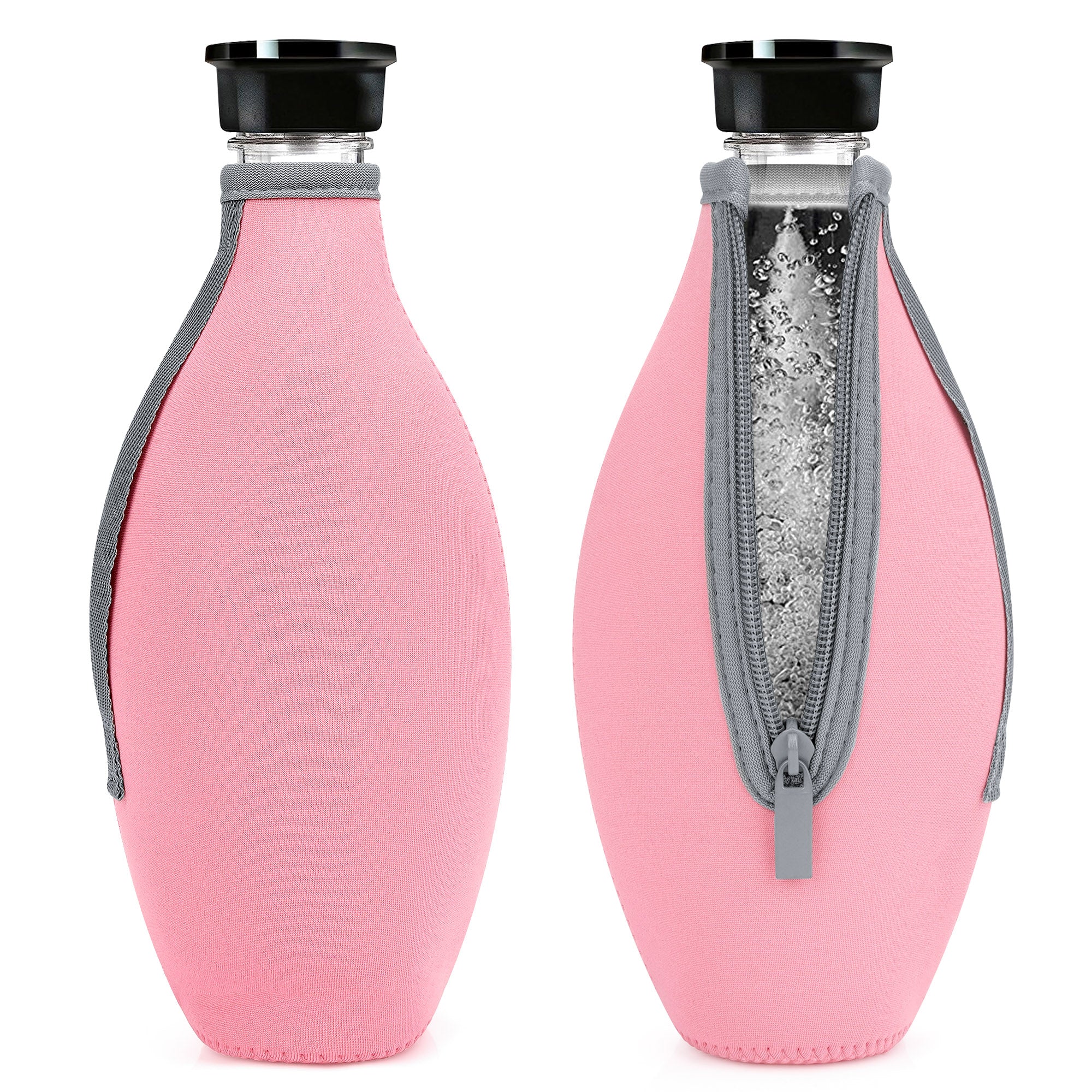 Linkidea 1 Pack Bottle Sleeve Compatible with SodaStream Glass Bottle Carafe, Insulated Neoprene Waterbottle Cover Holder with Zipper (Pink)
