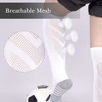 Linkidea Kids Soccer Socks with Shin Guards, 2 Pairs Breathable Knee High Socks with Lightweight Shin Pads, Long Sleeve Cushion Socks for Child 4-6 Years Over Calf Soccer Socks (White&Blue, S)
