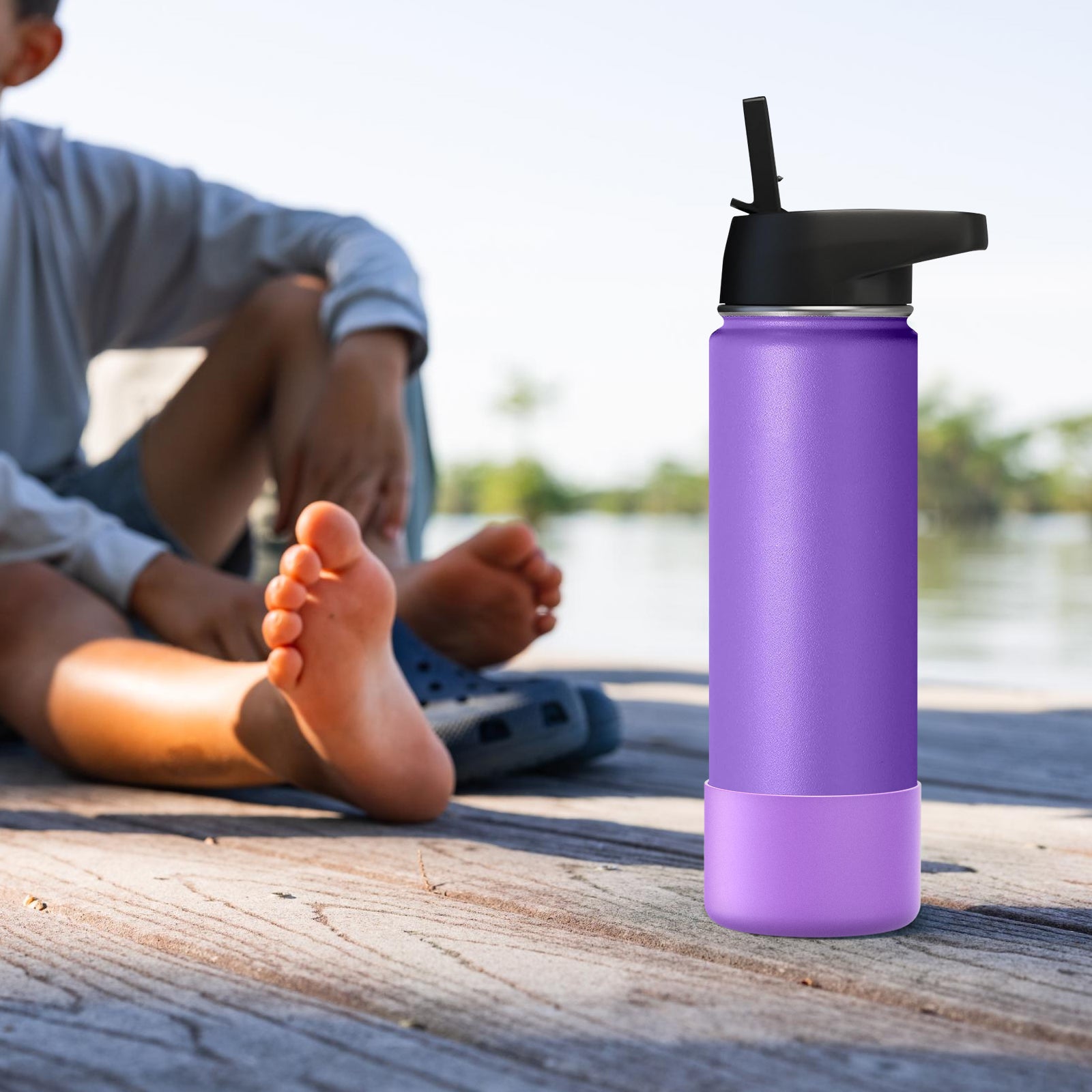 Linkidea 2 Pack Water Bottle Boot Compatible with IRON °FLASK Wide/Narrow Mouth 12oz/14oz/16oz/18oz/20oz/22oz/24oz, Silicone Bottle Bottom Sleeve Cover Bumper Protector (Purple)