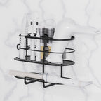 Linkidea Hair Tool Organizer with Hook, Self Adhesive Hair Dryer Holder for Bathroom, Blow Dryer Styling Tool Storage Basket for Bedroom (Black)