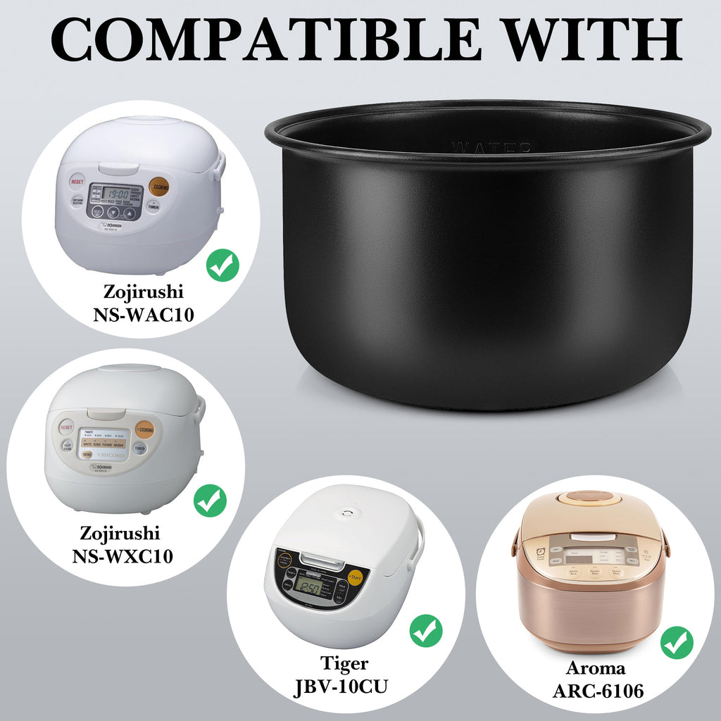 Linkidea Rice Cooker Aluminum Inner Pot Compatible with Tiger JBV-10CU, Zojirushi NS-WAC10, NS-TGC10, NS-WXC10, AROMA ARC-6106, Dishwasher Safe, Replacement Bowl
