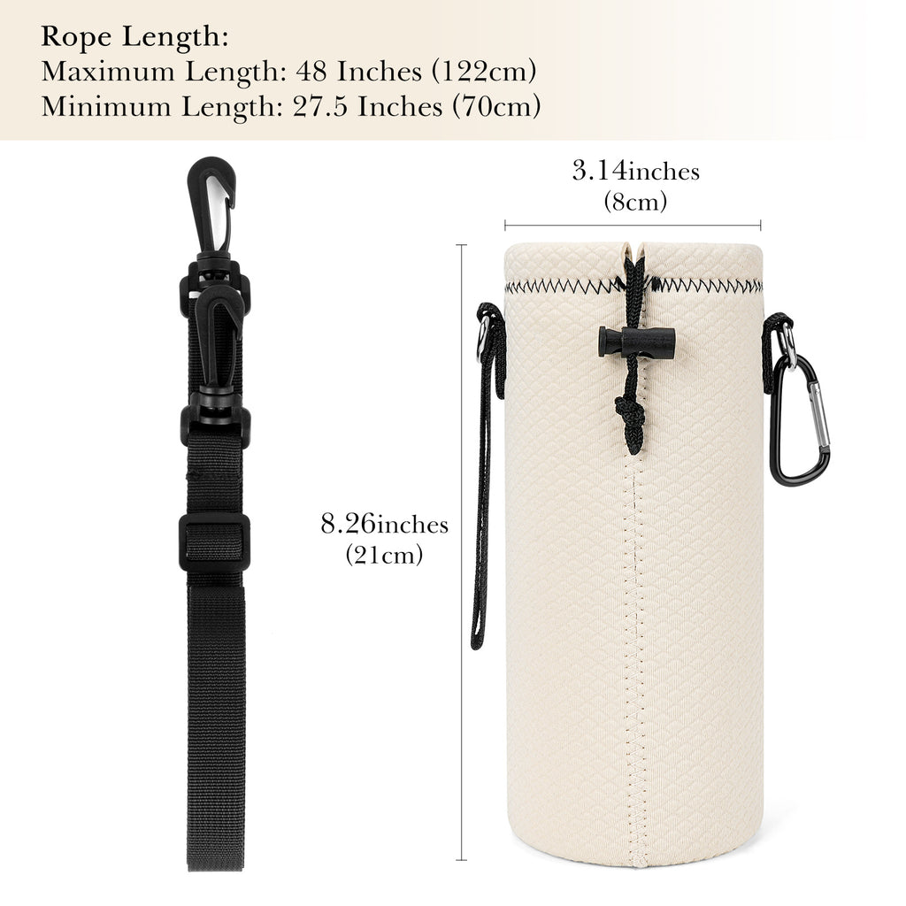 Linkidea Neoprene Water Bottle Carrier with Strap Compatible with YETI Rambler Bottle 18oz/26oz, Yonder 25oz, Insulated Waterbottle Sling Bag with Shoulder Strap, Off White