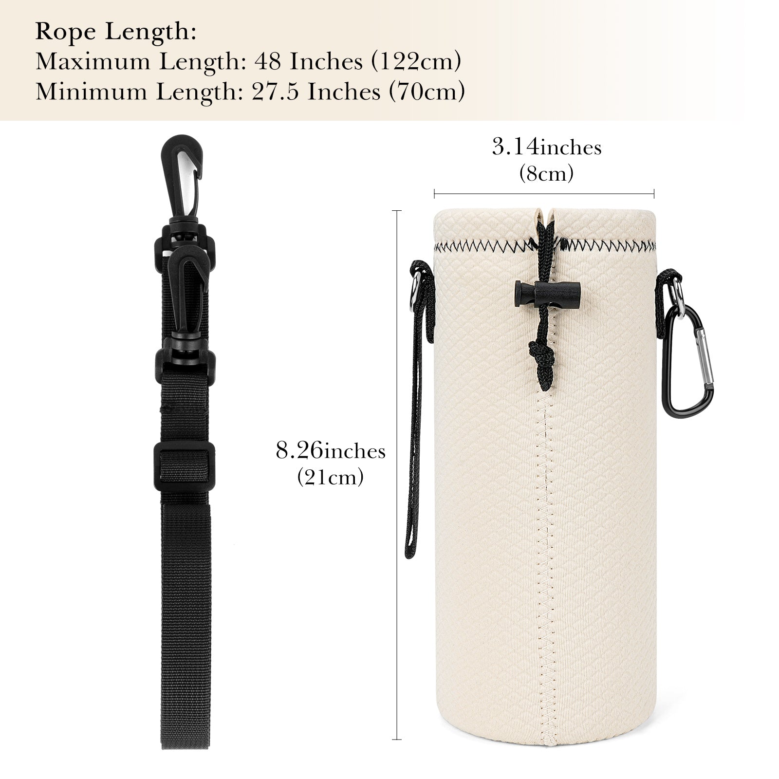 Linkidea Neoprene Water Bottle Carrier with Strap Compatible with YETI Rambler Bottle 18oz/26oz, Yonder 25oz, Insulated Waterbottle Sling Bag with Shoulder Strap, Off White