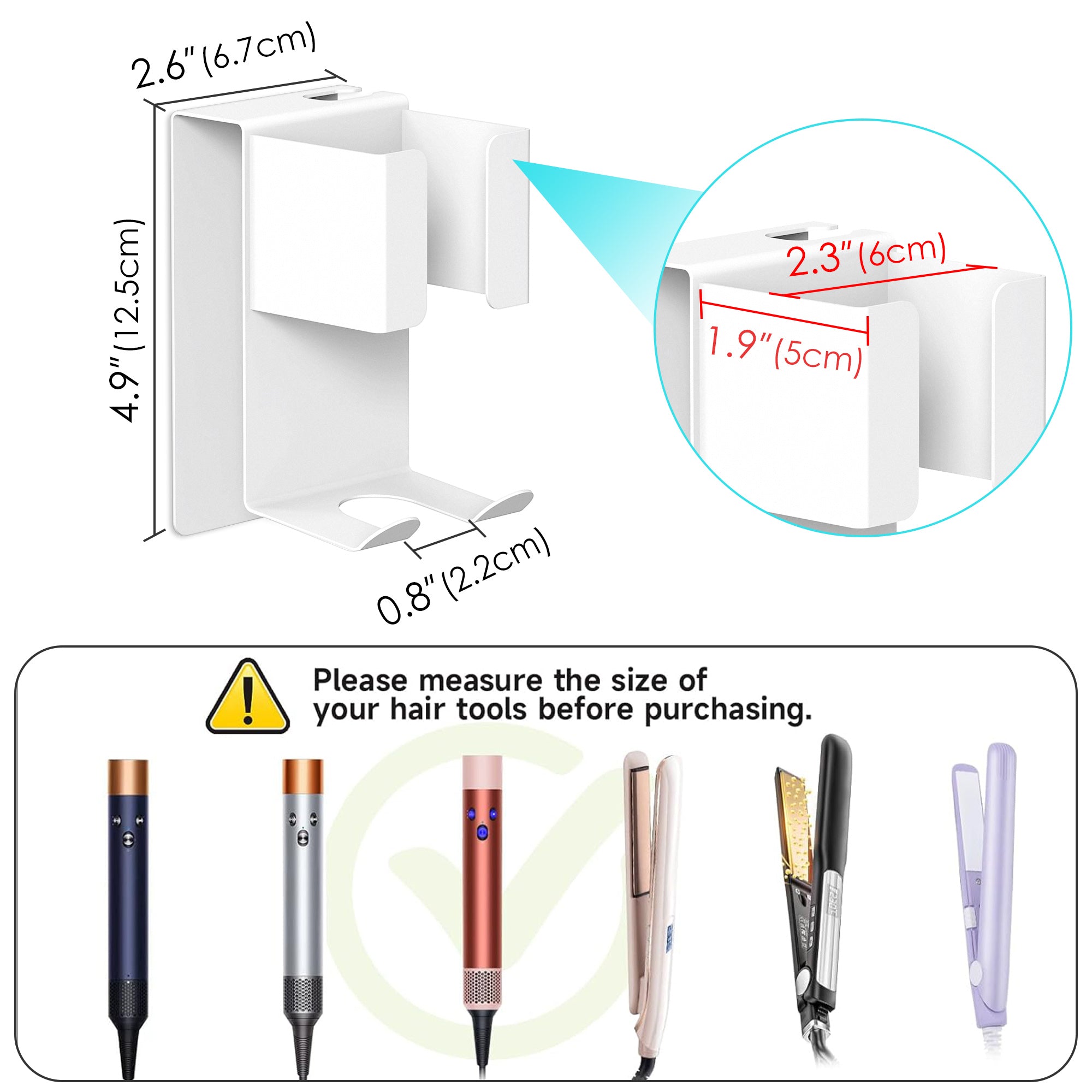 Linkidea Wall Mount Curling Iron Holder, Stainless Steel Hair Straightener Storage, Adhesive Hair Dryer Rack, Bathroom Organizer for Flat Iron, Curling Wand (White)