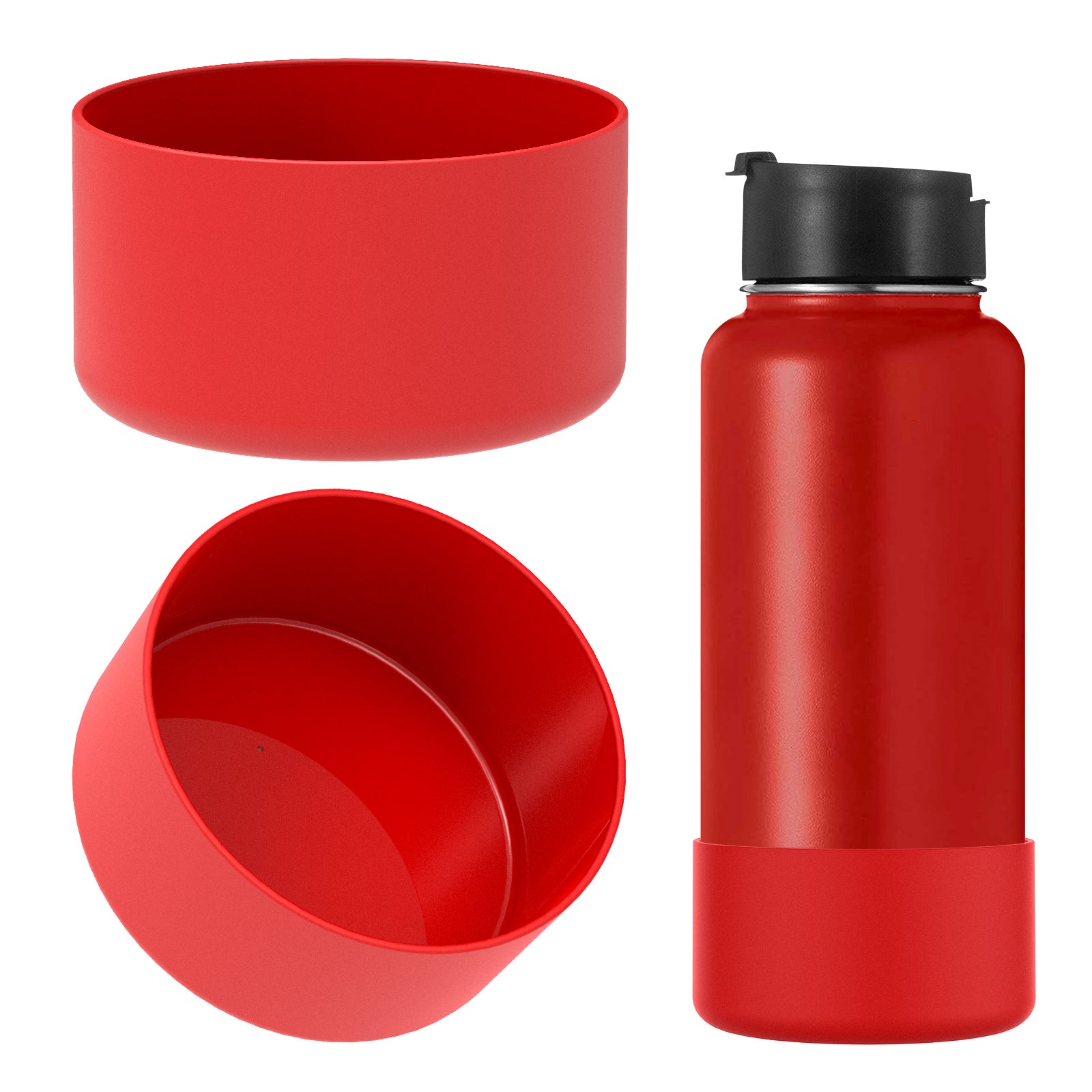 Linkidea Water Bottle Boot Compatible with IRON °FLASK Wide Mouth 32oz/40oz, Narrow Mouth 32oz, Silicone Bottle Bottom Sleeve Cover Protector, Bottle Bumper (Red / 2 Pack)