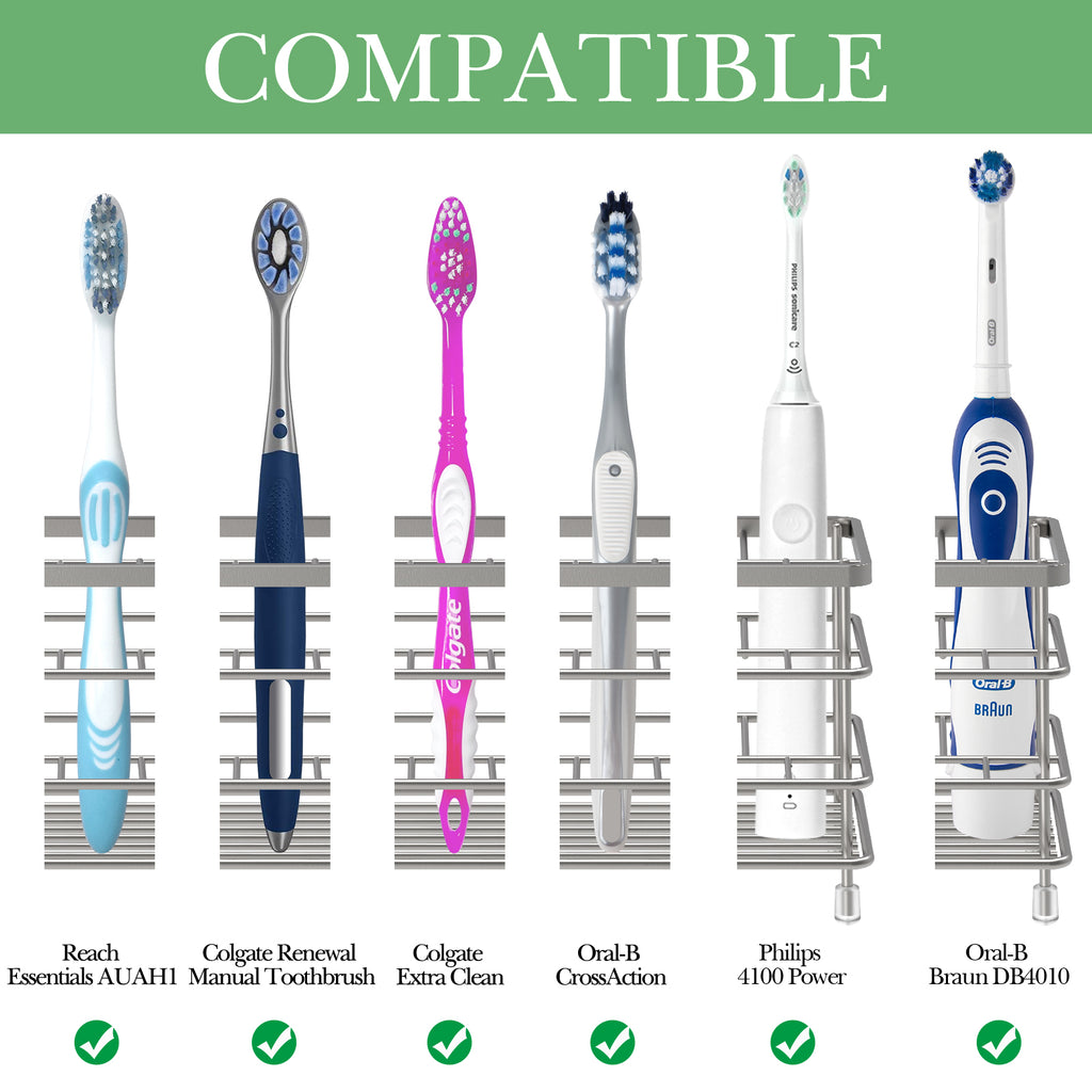 Linkidea Stainless Steel Electric Toothbrush Stand for Shower Bathroom, Wall Mounted Tooth Brush Holder, 7 Slots Multifunctional Organizer for Razor, Shaver, Comb