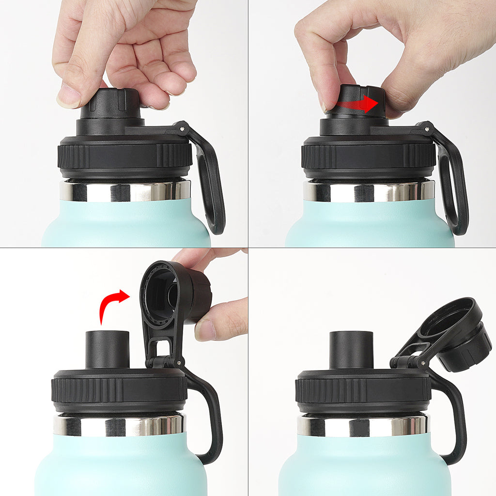 Linkidea 2 Pack Wide Mouth Water Bottle Lid with Handle Compatible with Hydro Flask Wide Mouth 12/16/18/20/32/40/64oz, Waterbottle Replacement Spout Lid (Black)