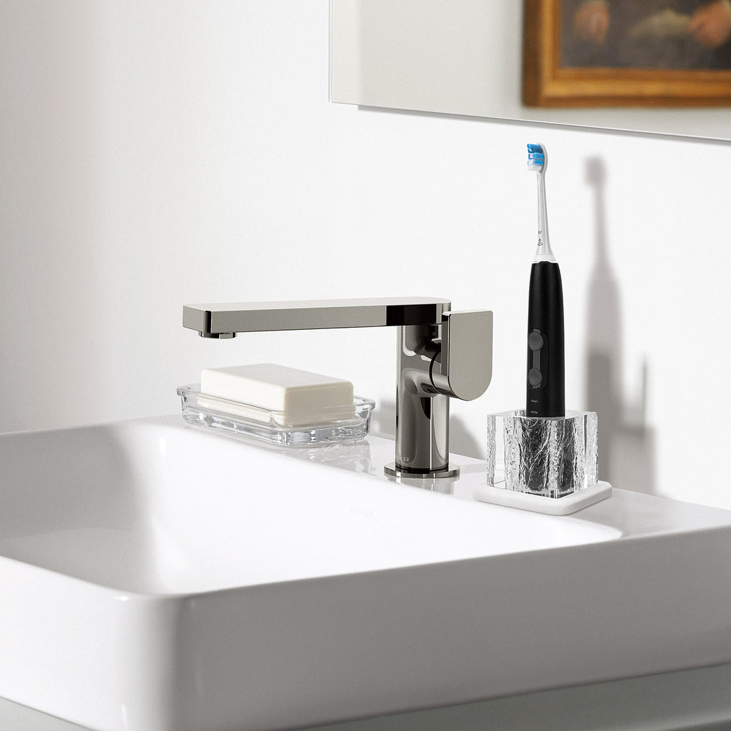 Linkidea Electric Toothbrush Holder with Diatomite Tray, Acrylic Countertop Electronic Brush Organizer Compatible with Oral-B iO, Philips Sonicare ProtectiveClean (White)