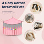 Corner Fleece Hideout Hammock for Small Animals, Cozy Hanging Cage Bed with Tassel Curtain, Soft Habitat Shelter with 3 Metal Hooks for Guinea Pigs, Rabbits, Ferrets, Chinchillas, Rats