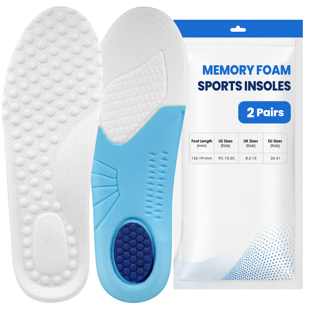 Linkidea 2 Pairs Memory Foam Sports Replacement Insoles for Kids, Cushioning & Support for Daily Use, Trim to Fit US 9C-13.5C, UK 8.5-13, EU 26-31